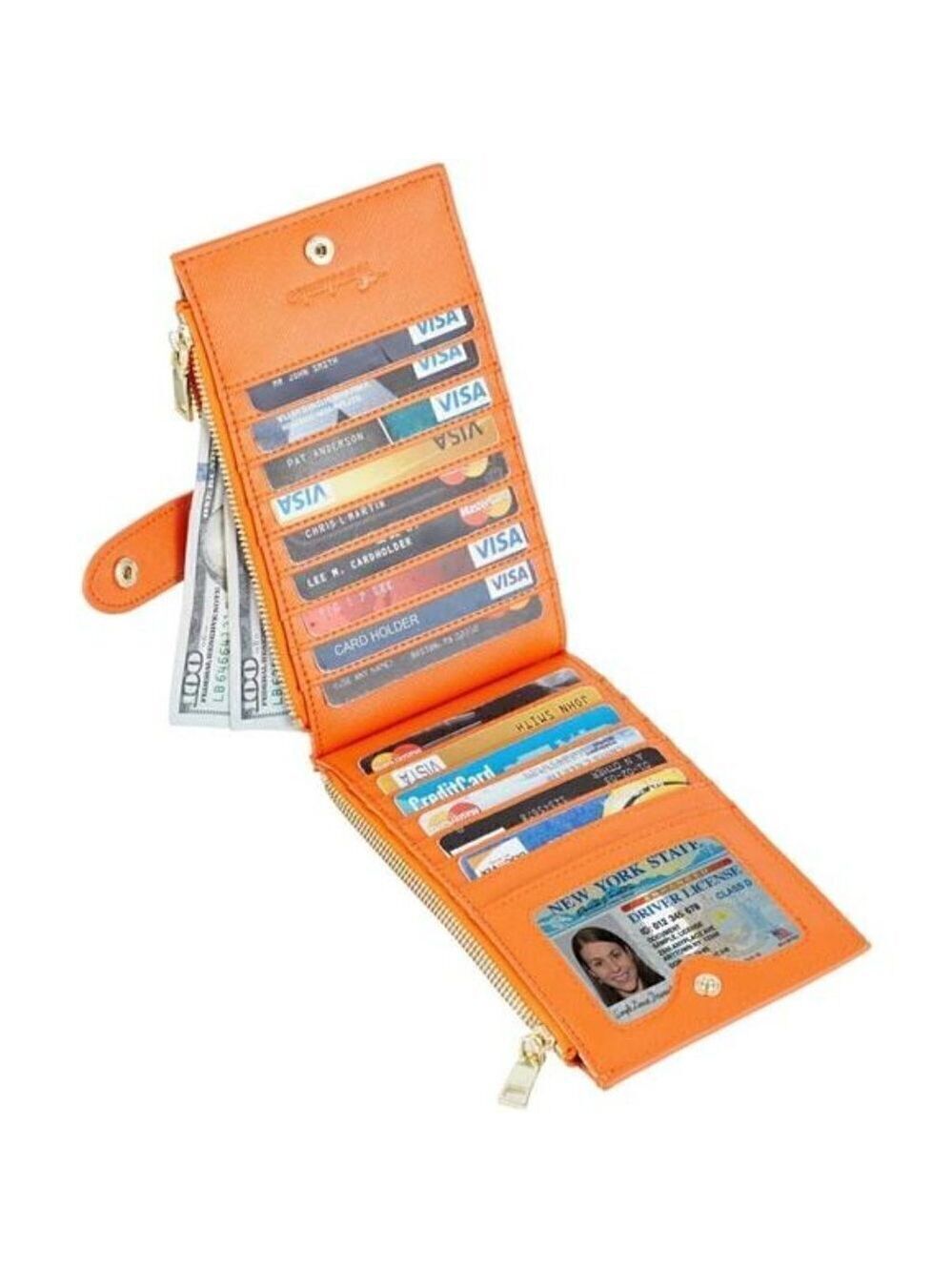 Women's Wallet RFID Blocking Bi fold Multi Card Wallet Zipper Pocket ORANGE NEW